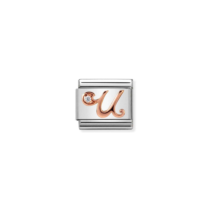 Composable Charm Link - Letters in Stainless Steel with 9k Rose Gold and Cubic Zirconia