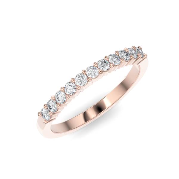 Rose gold wedding band with diamond accent on a white background.