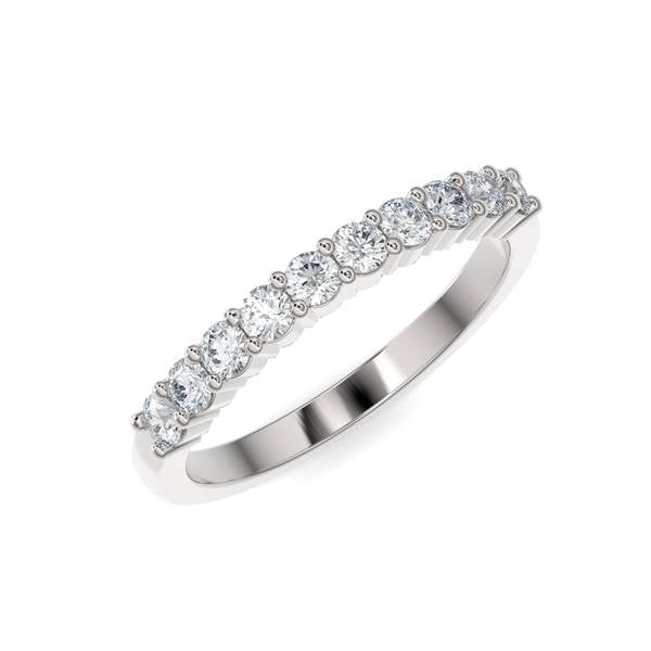 Silver wedding band with diamond accent on a white background.