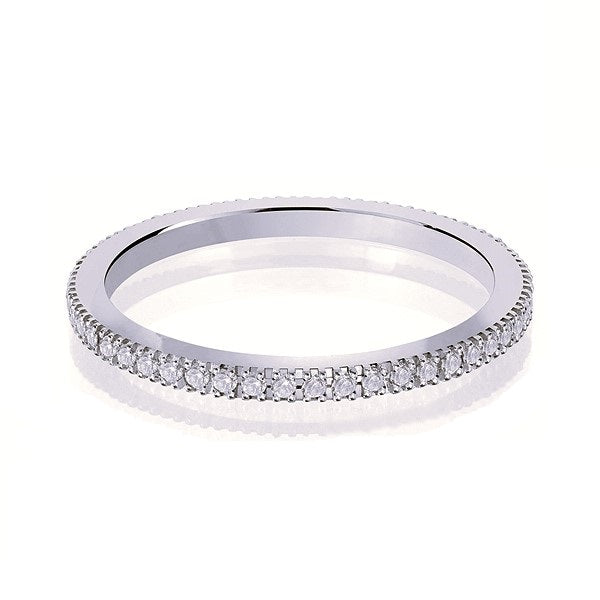 Silver wedding band with diamond accent on a white background.