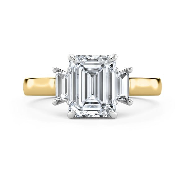 Three Stone Ring - Emerald Side Diamonds #13280