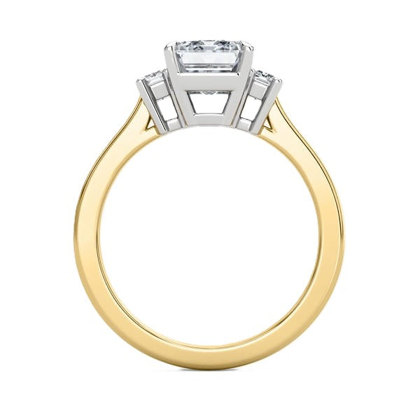 Three Stone Ring - Emerald Side Diamonds #13280