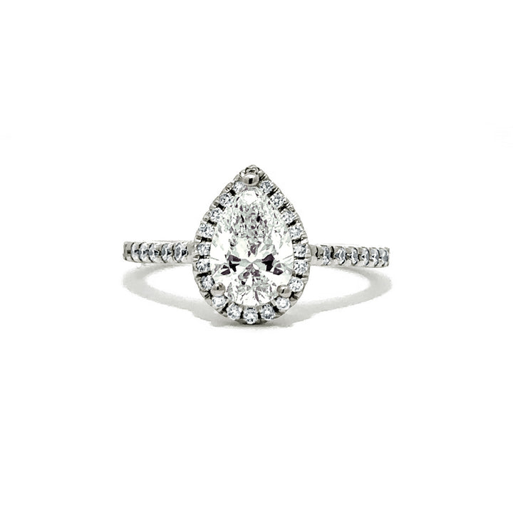 Halo Ring (Pear) and Side Diamonds - 14k White Gold 1.17ct #10860