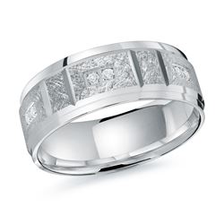 White Gold and Silver men's wedding band with diamond accents on a white background.