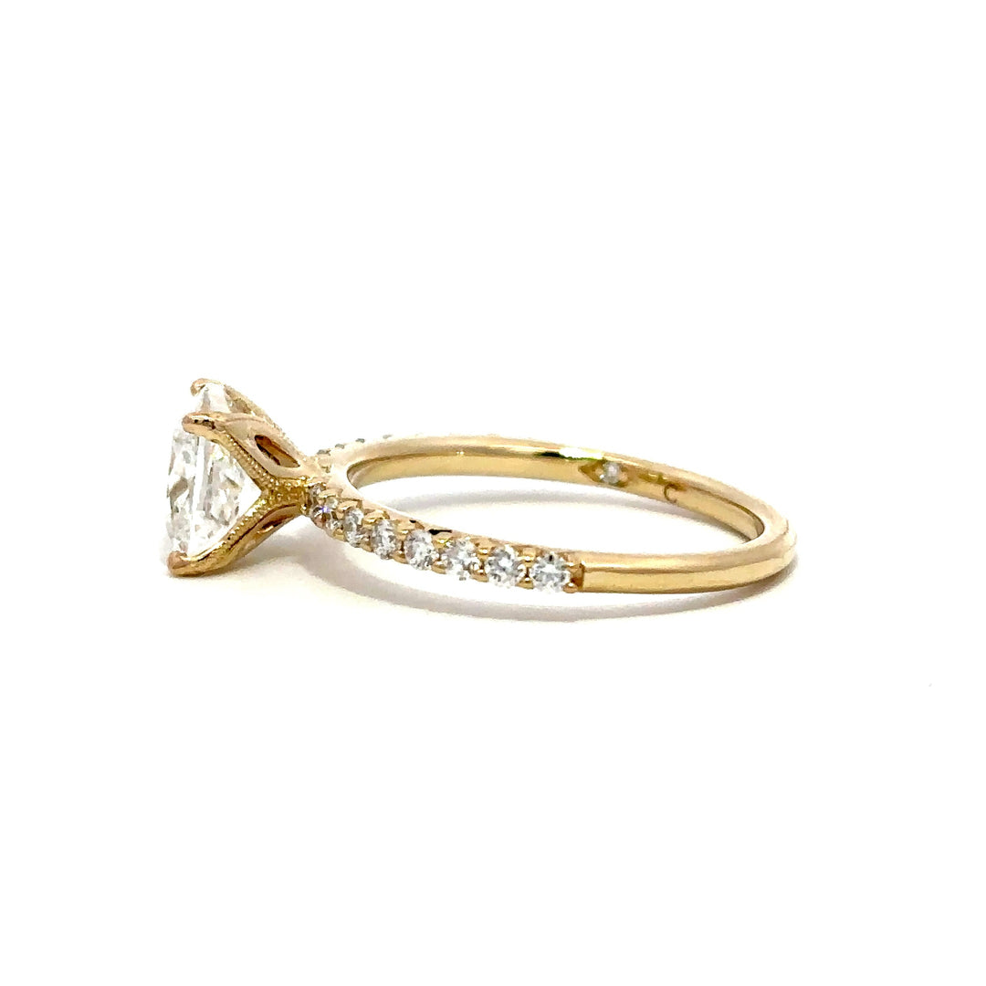 Pavé Ring (Cushion) - 14k Yellow Gold 1.83ct #13442