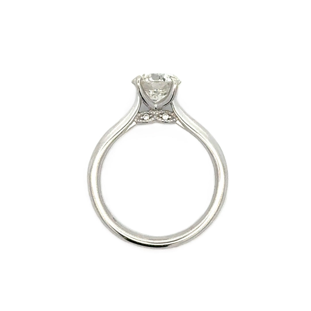 Solitaire Ring (Round) - 14k White Gold with Bridge Diamonds 1.50ct #11500