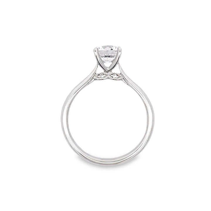 Solitaire Ring (Round) - 14k White Gold with Bridge Diamonds 1.10ct #11499