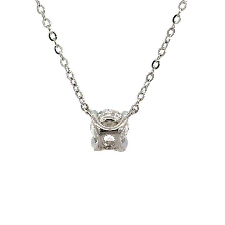 Platinum Infused Sterling Sliver - Solitaire Necklace 1.50ct #13332