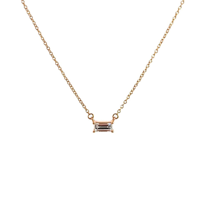 Solitaire Necklace (Baguette) - 14k Rose Gold 0.33ct #11386