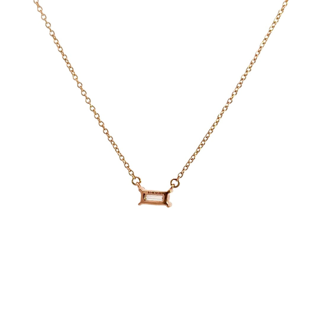 Solitaire Necklace (Baguette) - 14k Rose Gold 0.33ct #11386