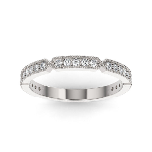 Silver wedding band with diamond accent on a white background.