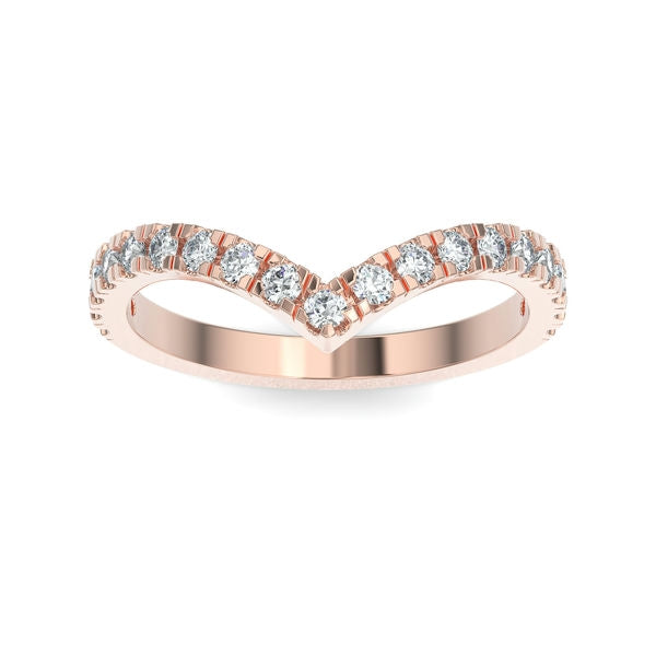 Rose gold wedding band with diamond accent on a white background.