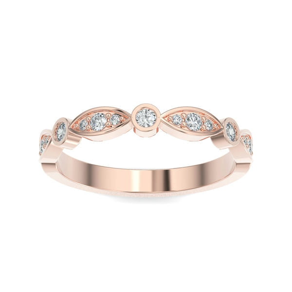 Rose gold  wedding band with diamond accent on a white background.