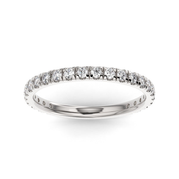 Silver wedding band with diamond accent on a white background.