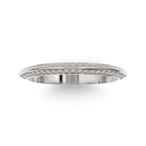 Silver wedding band with diamond accent on a white background.