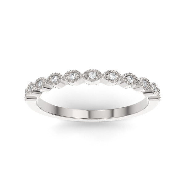 Silver wedding band with diamond accent on a white background.