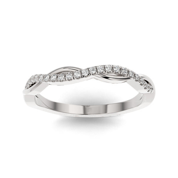 Silver wedding band with diamond accent on a white background.