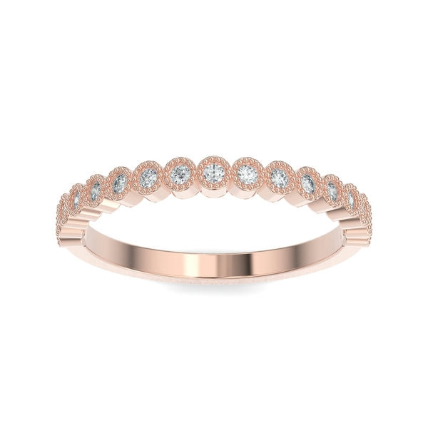 Rose gold wedding band with diamond accent on a white background.