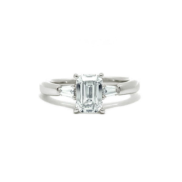 Jewellery - Rings - Diamonelle Sterling Silver Rhodium Plate Emerald Cut &  Round Shape Diamonelle - Online Shopping for Canadians