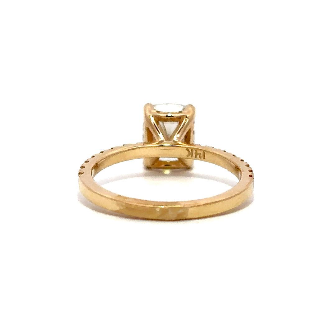 Hidden Halo Ring (Elongated Cushion) - 14k Yellow Gold 2.10ct #13174