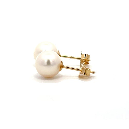 Fresh Water Pearl Stud Earrings - 14k Yellow Gold
