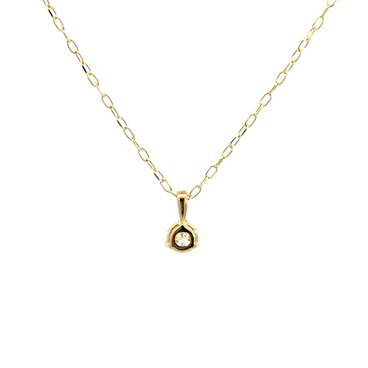 Yellow gold diamond necklace on a white background.