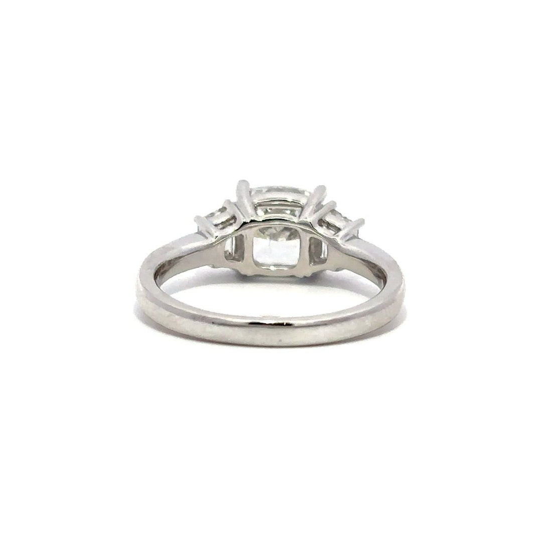 3-Stone Ring (Cushion & Trapezoid) - 14k White Gold 2.03ct #12053