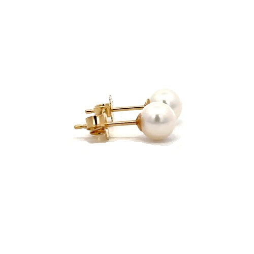 Fresh Water Pearl Stud Earrings - 14k Yellow Gold