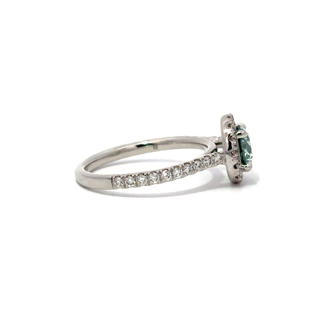 Halo Ring (Round) - 14k White Gold Fancy Blue 1.00ct #12157