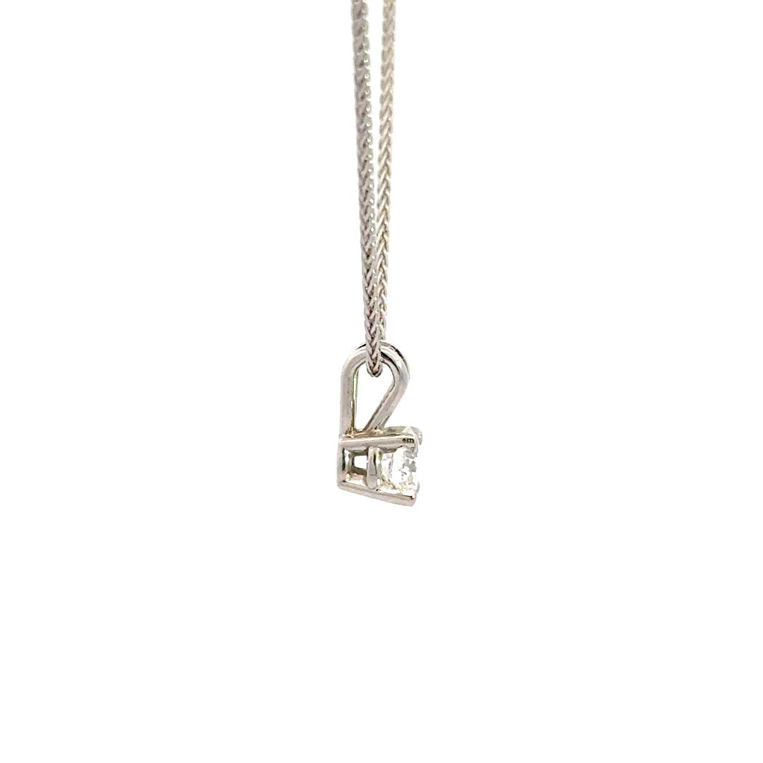 White gold diamond necklace on a white background.