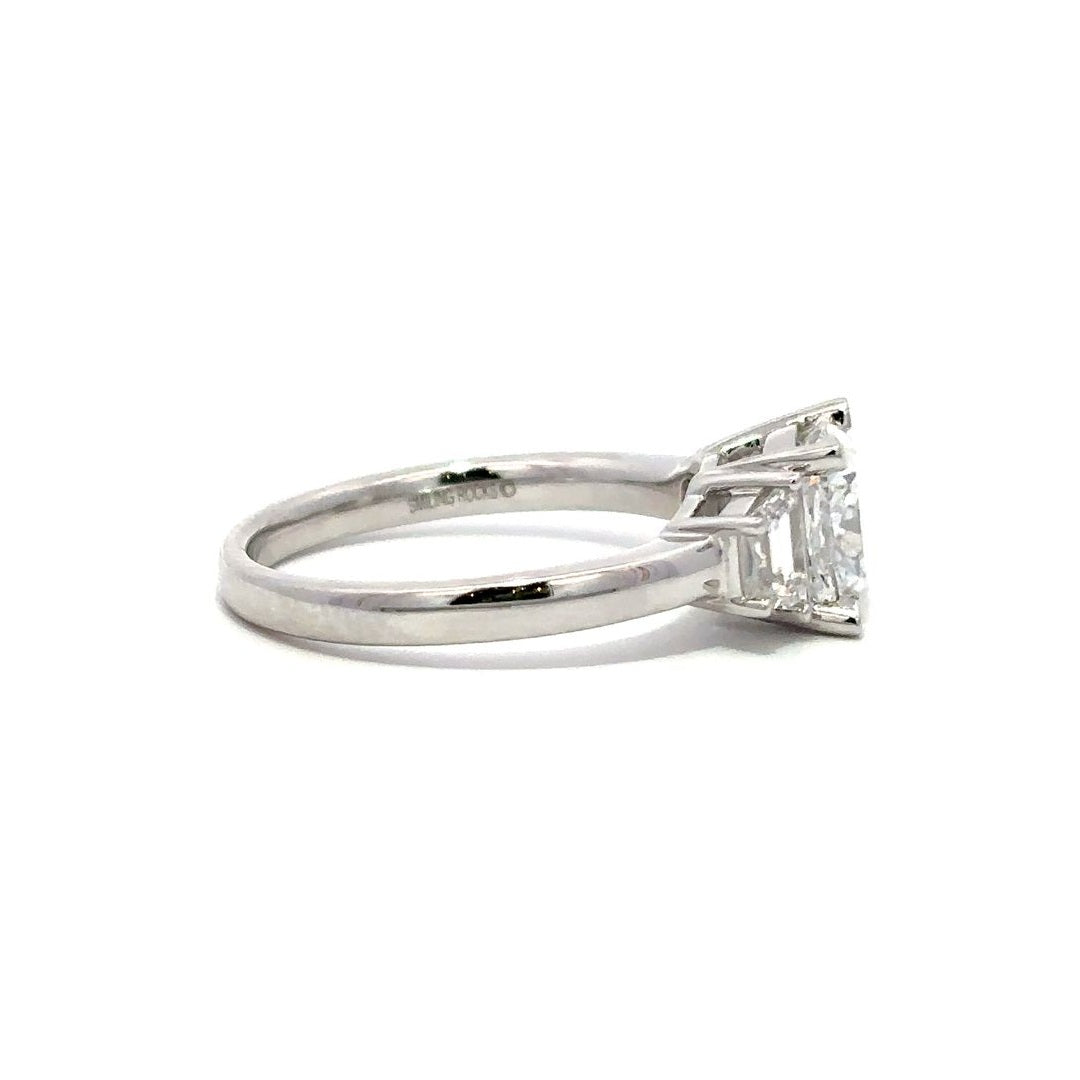 3-Stone Ring (Cushion & Trapezoid) - 14k White Gold 2.03ct #12053