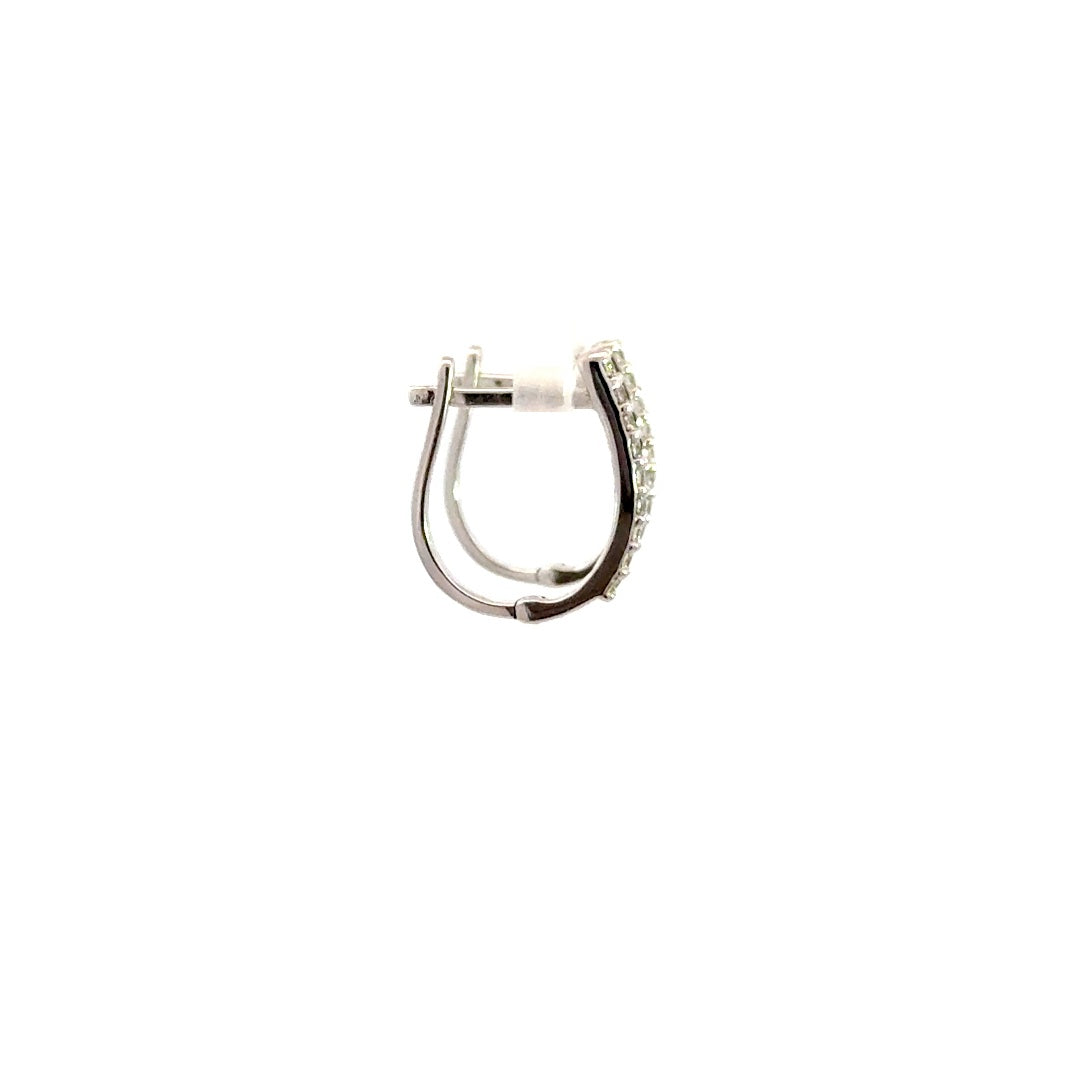 Silver hoop earrings on a white background.