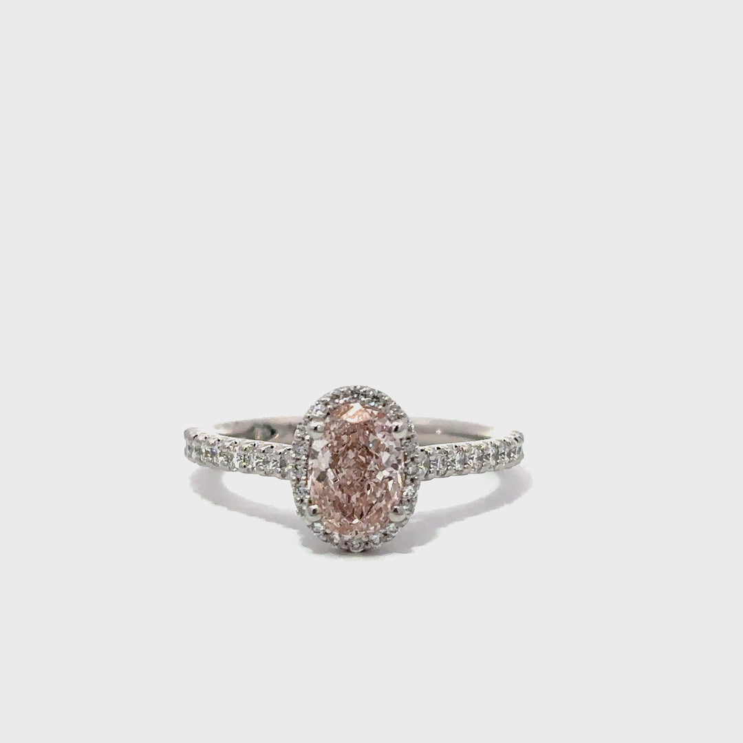 Halo Ring (Oval) - 14k White Gold Fancy Pink 1.04ct #13084