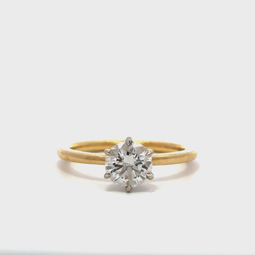 Solitaire Ring (Round) - 14k Yellow & White Gold 1.00ct #12018