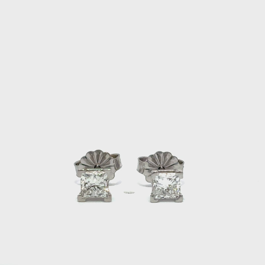 Solitaire Earrings (Princess) - 14k White Gold