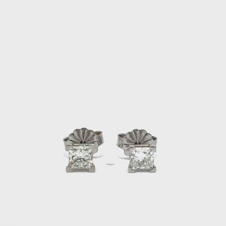 Solitaire Earrings (Princess) - 14k White Gold