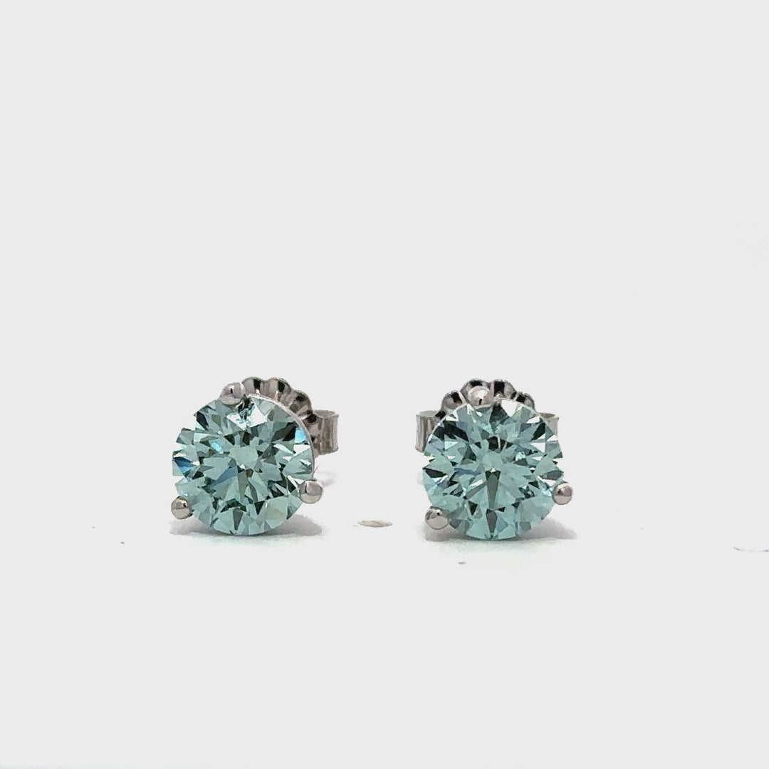 Solitaire Earrings (Martini-Set) - 14k White Gold Fancy Blue 1.93ct #13086