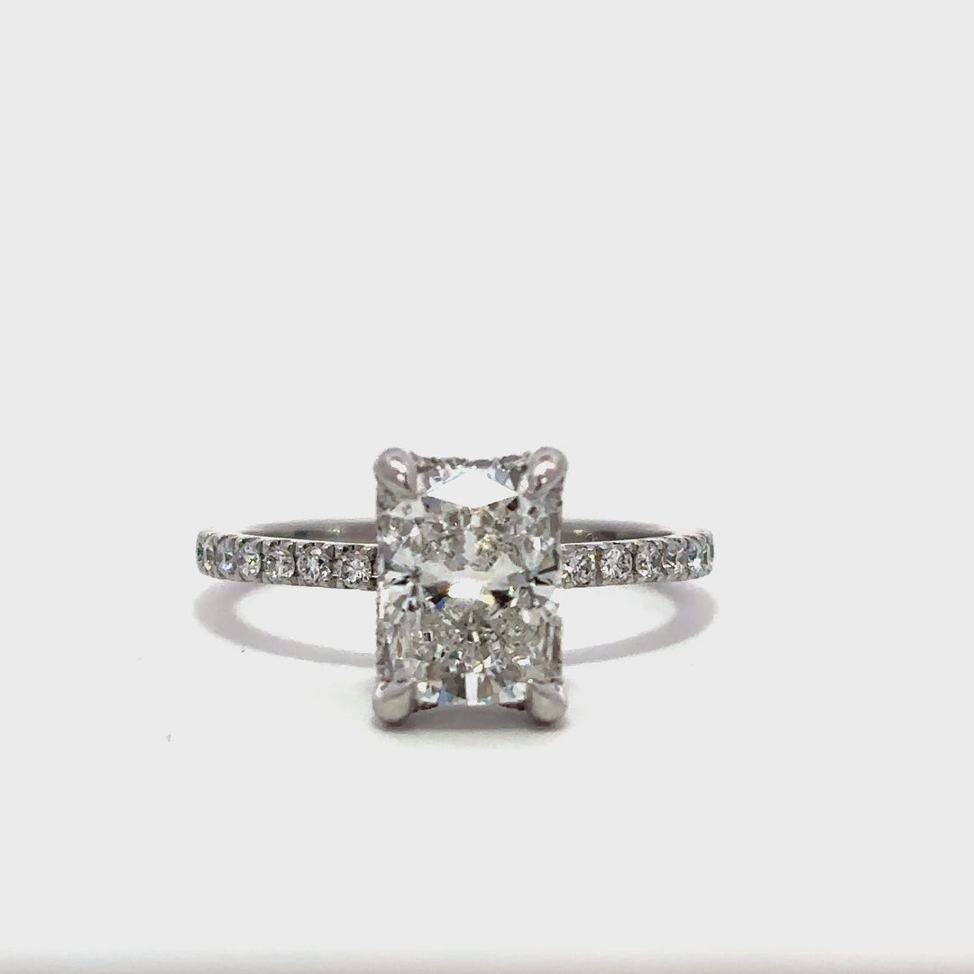 Hidden Halo Ring (Elongated Cushion) - 14k White Gold 2.10ct #13238