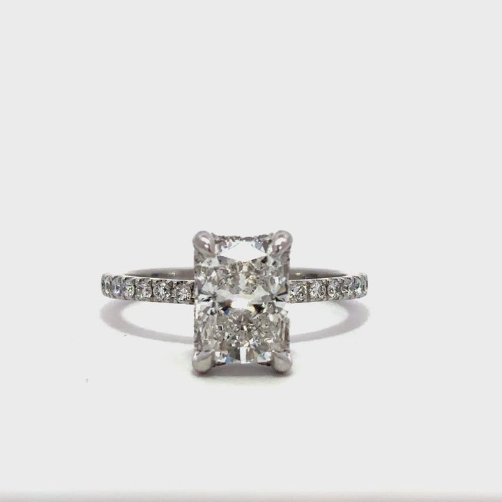 Hidden Halo Ring (Elongated Cushion) - 14k White Gold 2.10ct #13238