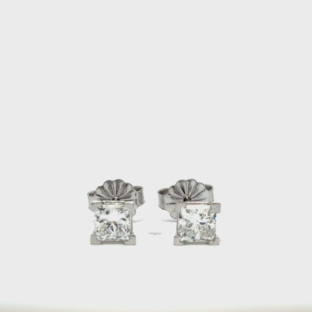 Solitaire Earrings (Princess) - 14k White Gold