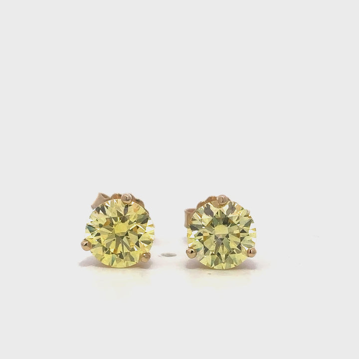 Solitaire Earrings (Martini-Set) - 14k Yellow Gold Fancy Yellow 2.24ct #13083