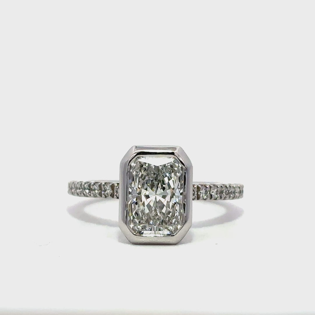Hidden Halo Bezel Ring (Radiant) - 14k White Gold 2.02ct #13173