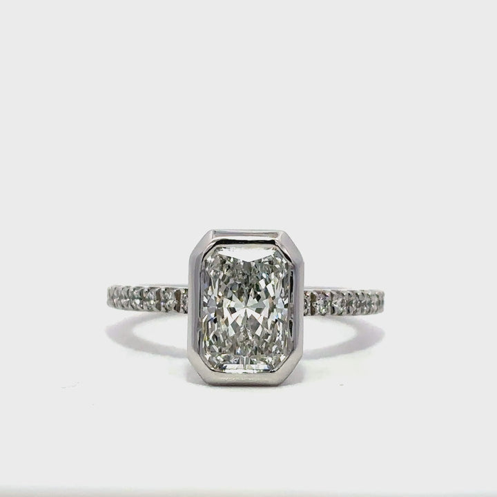 Hidden Halo Bezel Ring (Radiant) - 14k White Gold 2.02ct #13173