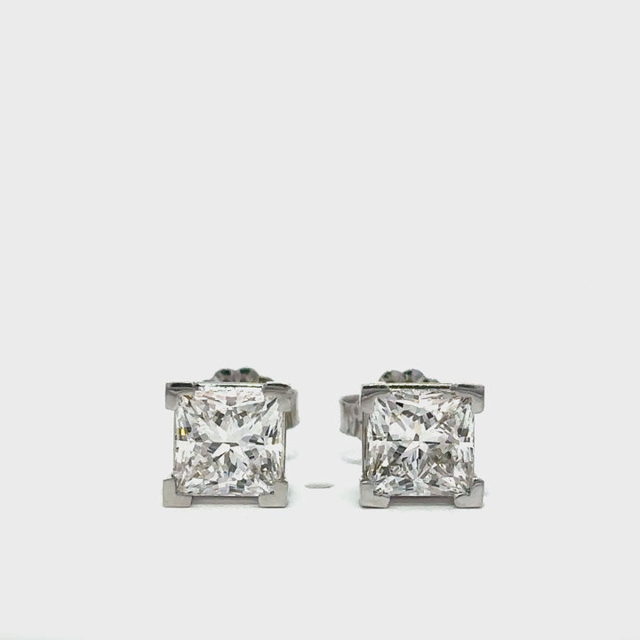 Solitaire Earrings (Princess) - 14k White Gold