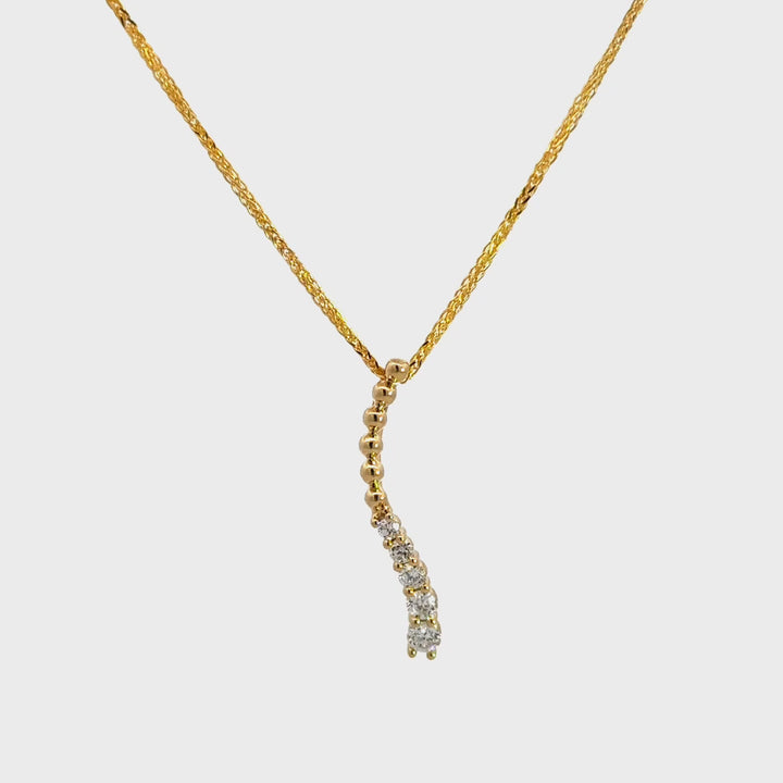 Graduated Wave Diamond Necklace - 14k Yellow Gold 0.20ctw #11382