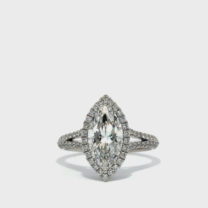 Halo Ring (Marquise) - 14k White Gold 2.01ct #12052