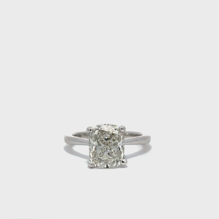 Solitaire Ring (Cushion) - 14k White Gold 3.05ct #12049