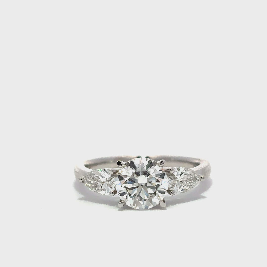 3-Stone Ring (Round & Pear) - 14k White Gold 1.53ct #12054