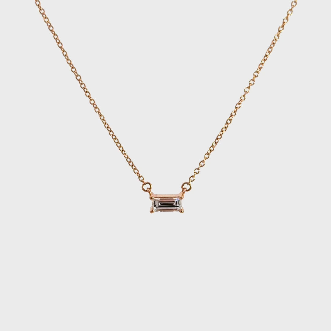 Solitaire Necklace (Baguette) - 14k Rose Gold 0.33ct #11386