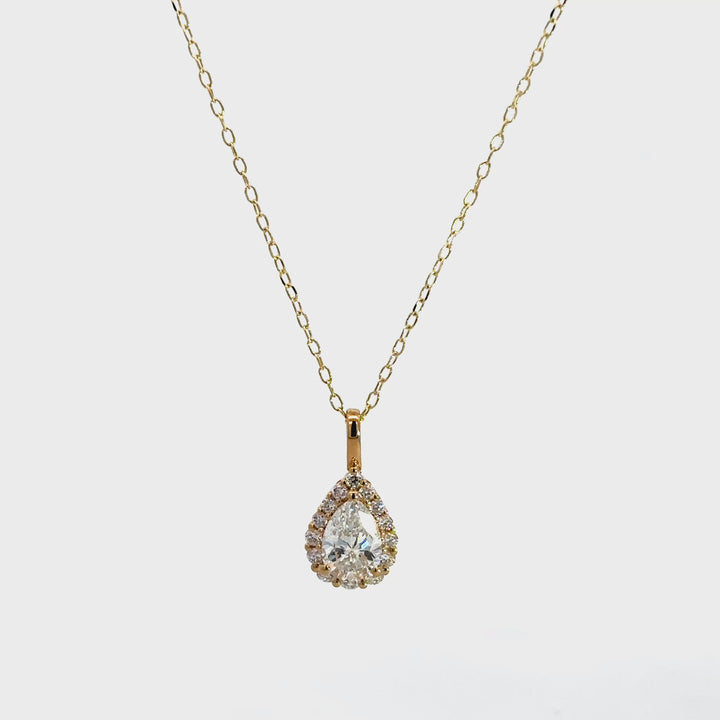 Halo Necklace (Pear) - 14k Yellow Gold 1.00ct #12073